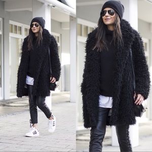 H&M BLOGGER Black Faux Fur Shag Teddy Coat Jacket